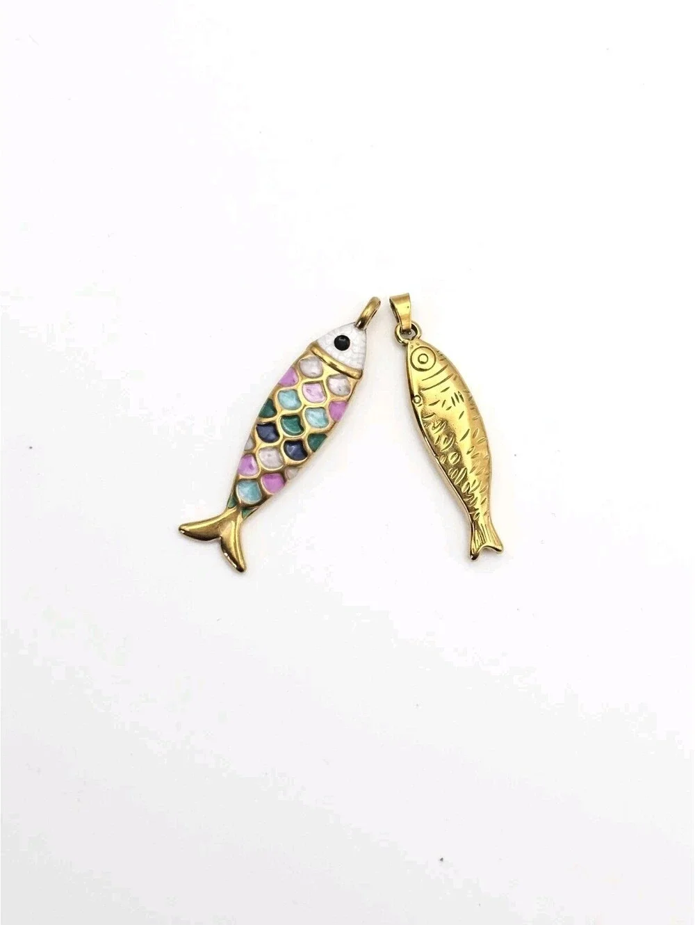 Two Trendy Fish Charms for Carabiner Clasps Gold Stainless Steel $58 MSRP
